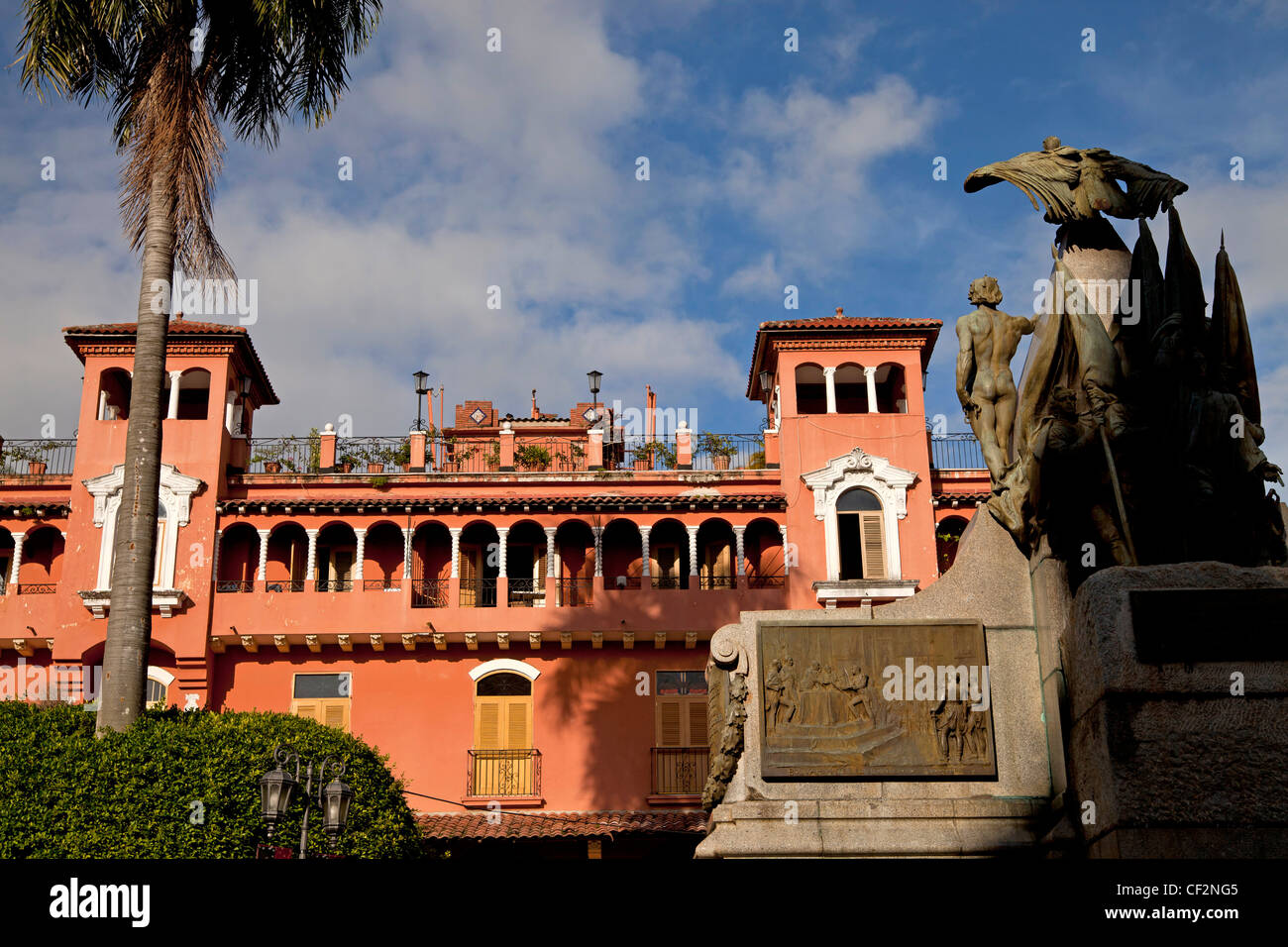 Monument to Simon Bolivar and Hotel Colombia in the Old City, Casco Viejo, Panama City, Panama, Central America Stock Photo