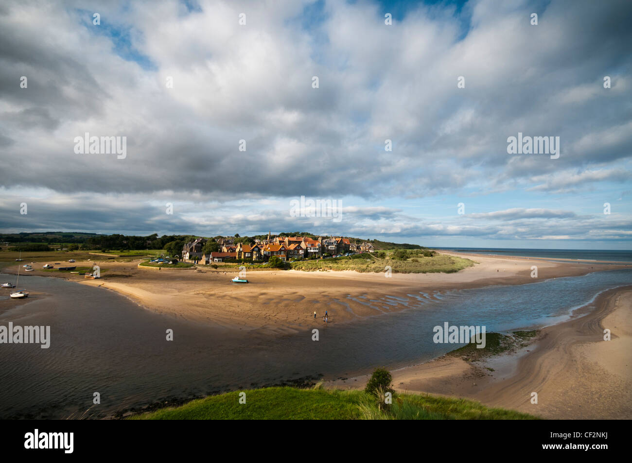 The village of Alnmouth at the mouth of the River Aln within the
