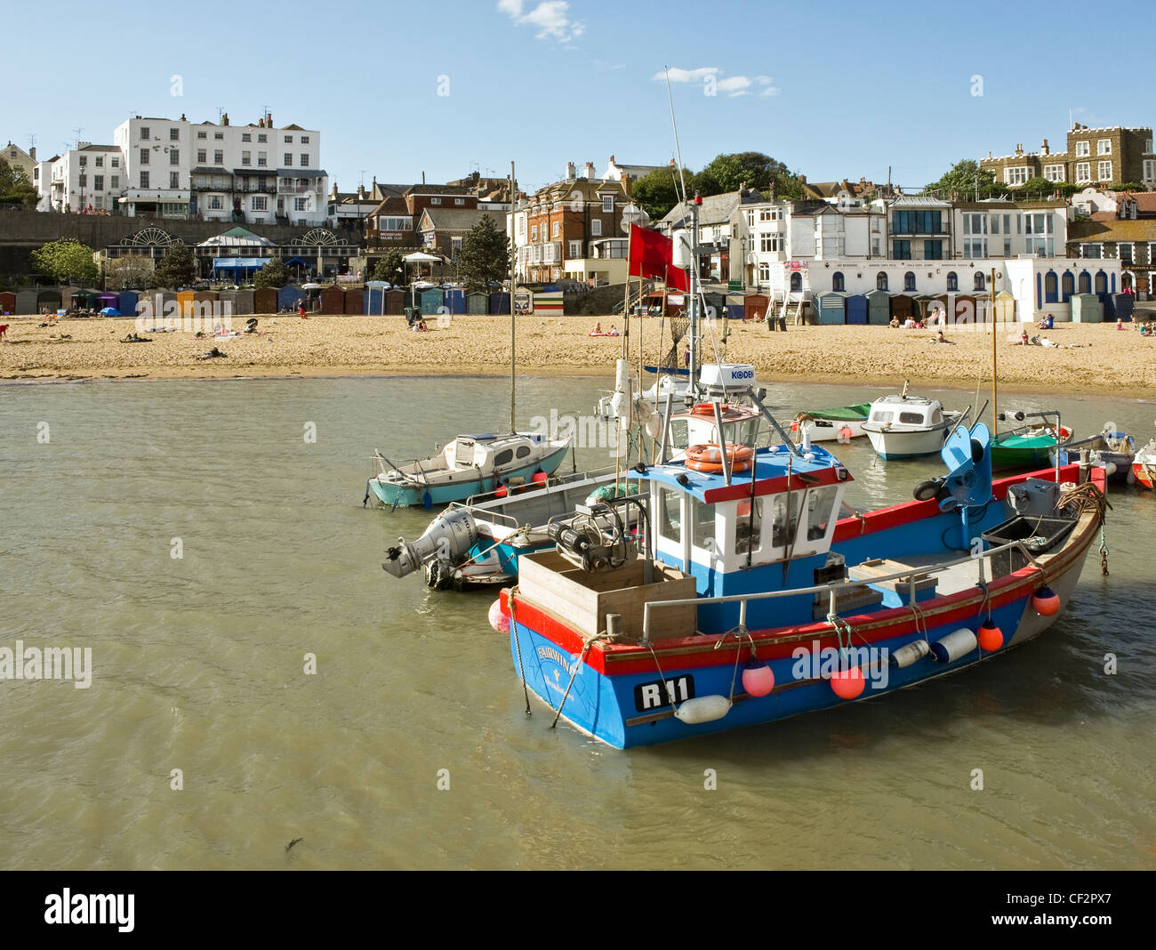 Boats moored at Broadstairs, a seaside resort on the Isle of Thanet. Stock Photo
