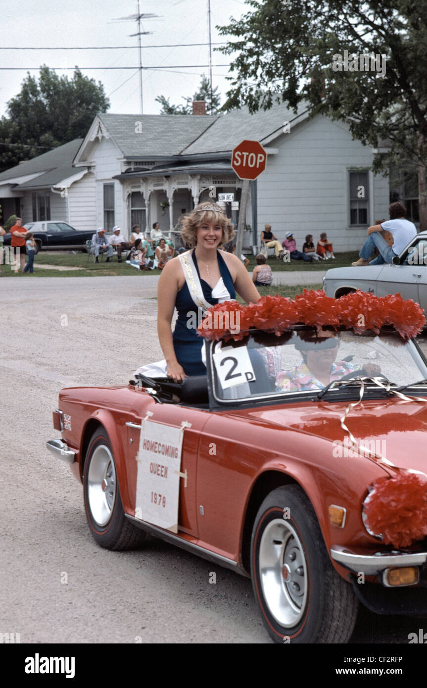 Parade with homecoming queen in Jonesburg Missouri USA taken in 1978 Stock Photo