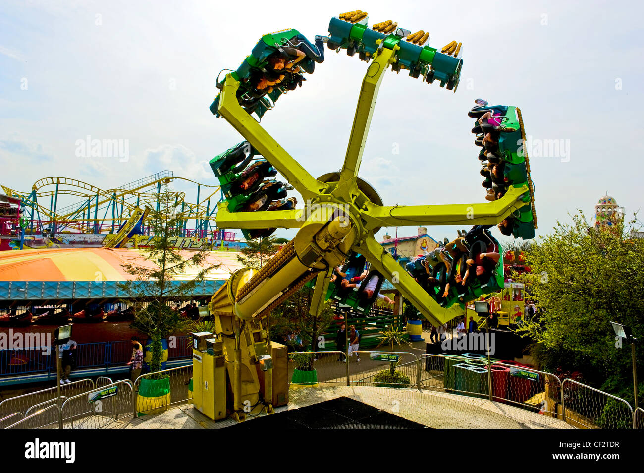 Dragon's Claw, a ride that spins people upside down at Adventure Island in Southend-on-Sea. Stock Photo