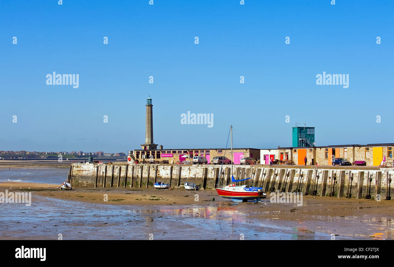 Margate Lighthouse and Lighthouse Bar at the end of Margate's Harbour Arm. Stock Photo