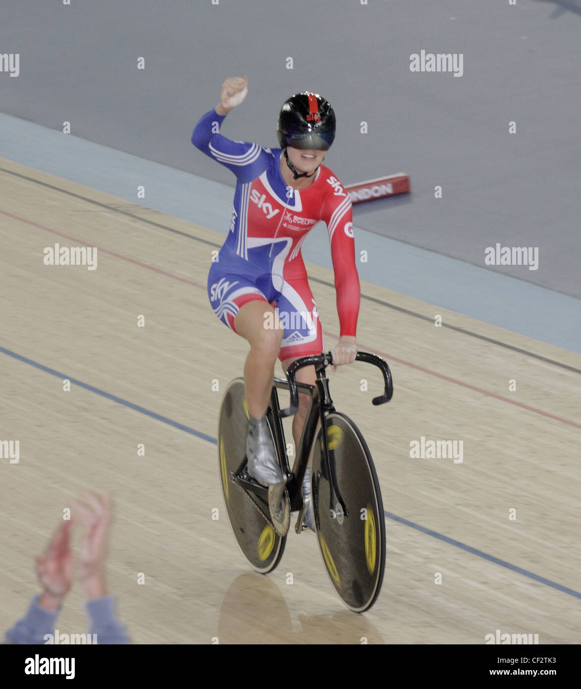 London olympic velodrome track cycling bike racing Victoria Vickie Pendleton Stock Photo