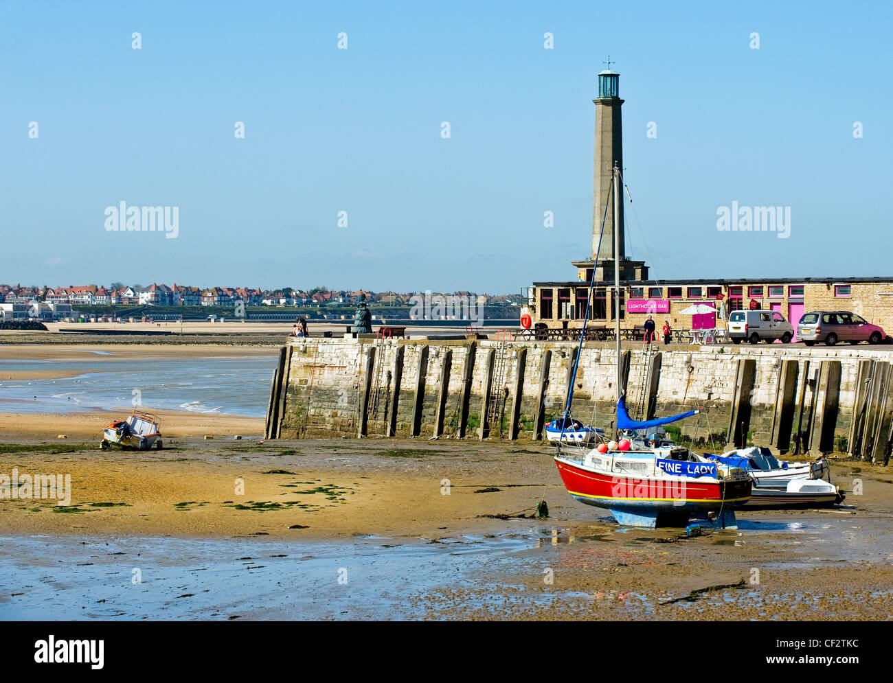 Margate Lighthouse and Lighthouse Bar at the end of Margate's Harbour Arm. Stock Photo