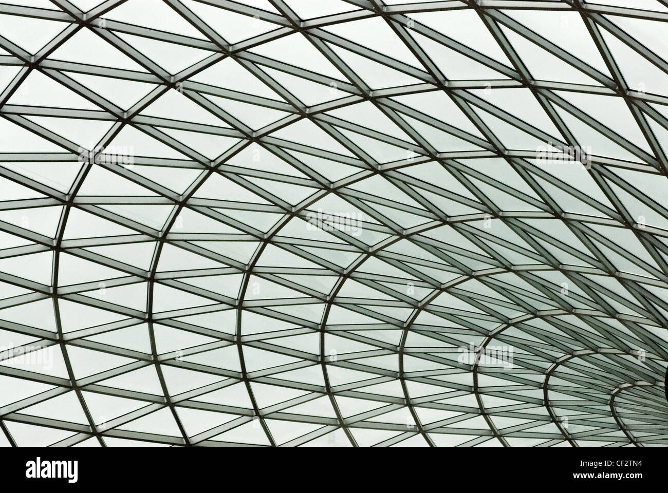 The glass ceiling of the atrium at the British Museum. Established in 1753, The British Museum is one of the world's largest and Stock Photo