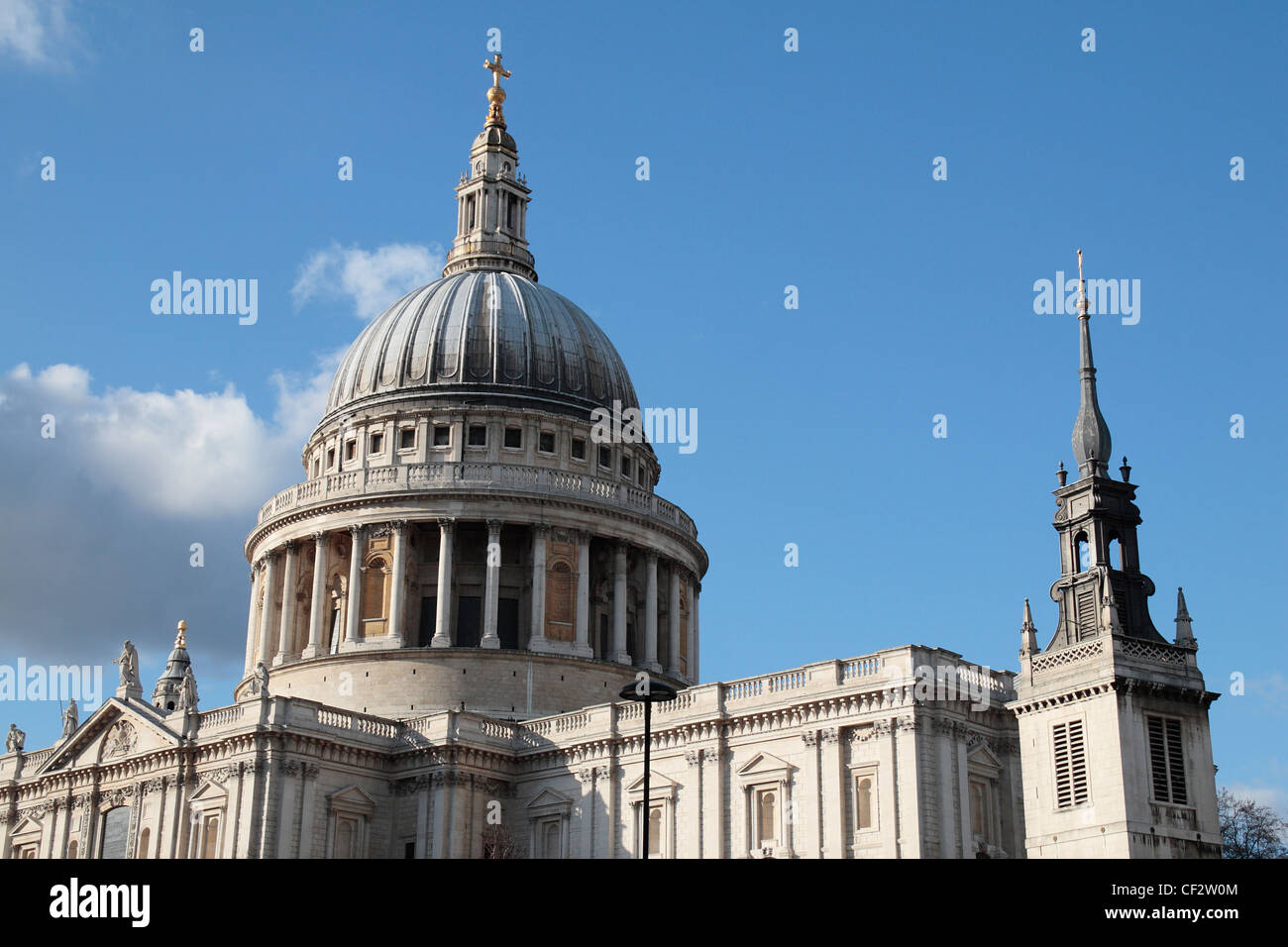 The Dome of St Paul's Cathedral, London against a blue sky.. Stock Photo