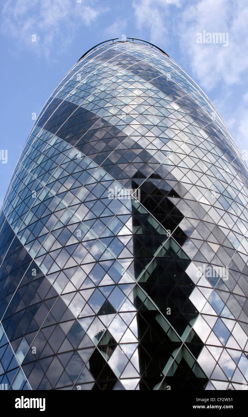 30 St Mary Axe (The Gherkin Building). It is the second tallest building in the City of London. Stock Photo