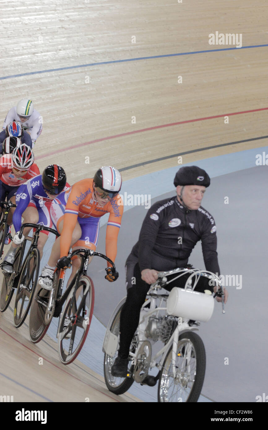 Victoria Pendleton winning Keirin Heat London olympic velodrome track cycling bike racing vickie Stock Photo