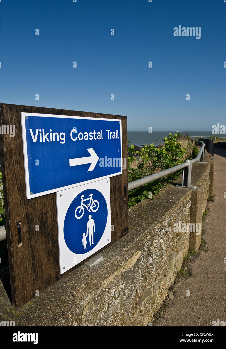 A sign indicating the Viking Coastal Trail in Margate. Stock Photo