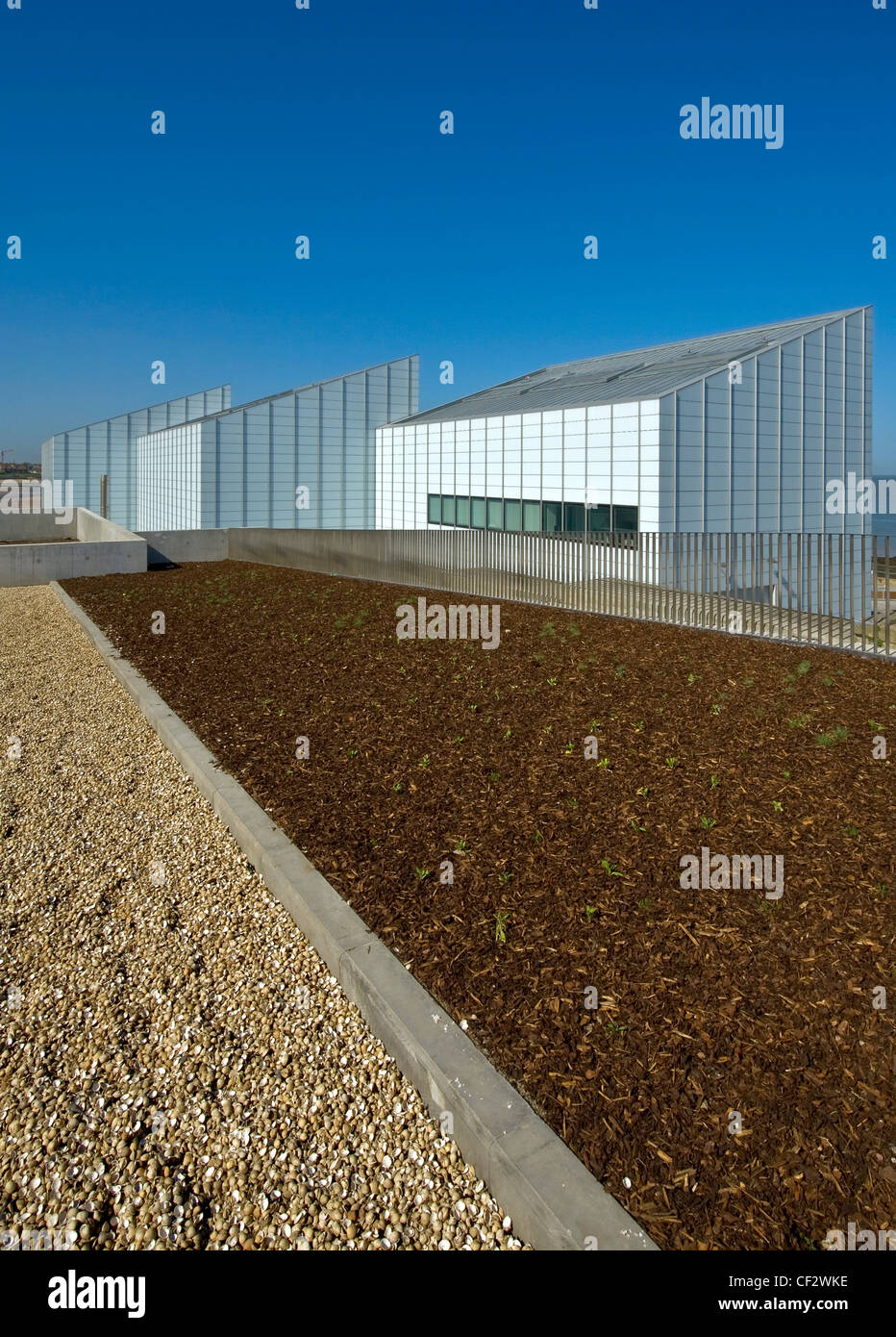 Landscaped area on Fort hill looking towards The Turner Contemporary arts gallery in Margate. Stock Photo