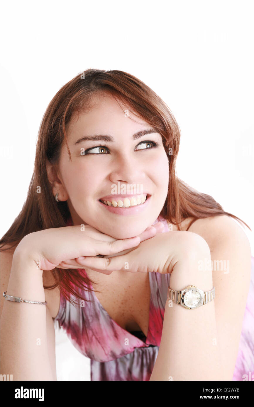 Smiling woman isolated on white background Stock Photo - Alamy
