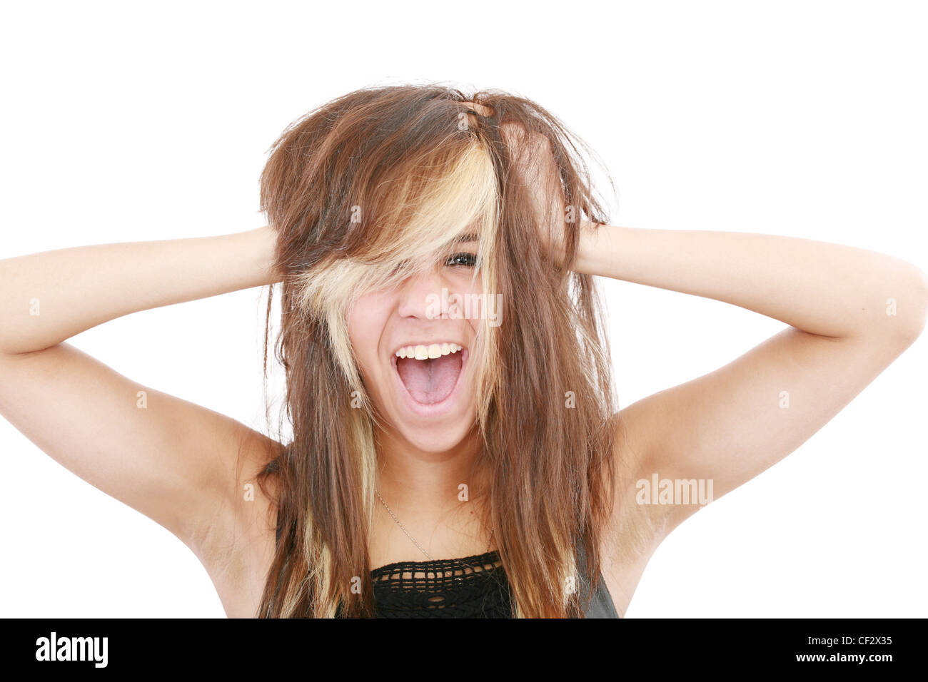 Stress Woman Stressed Is Going Crazy Pulling Her Hair In Stock