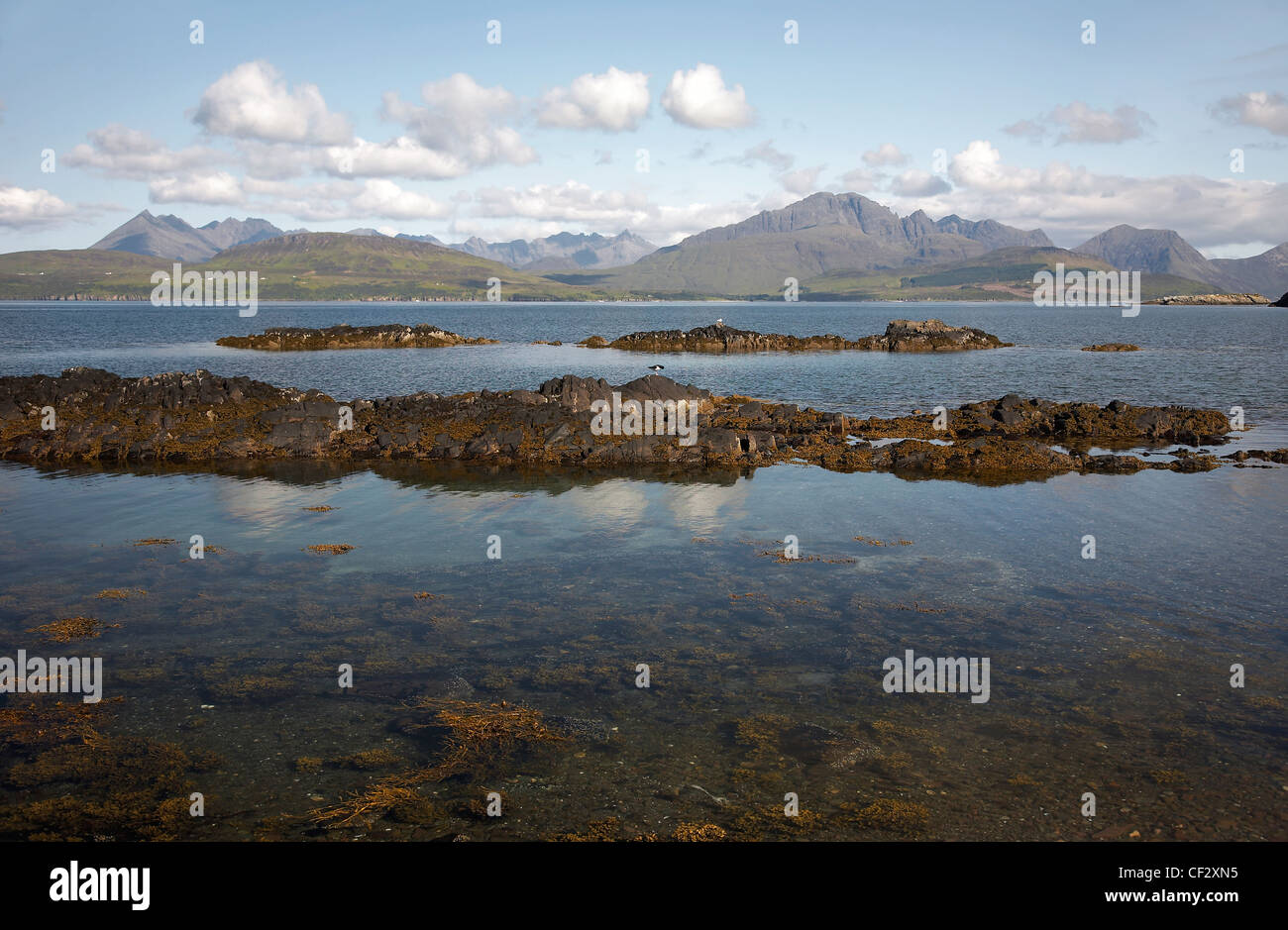 The Cuillin mountains viewed across Loch Eishort, a sea loch on the coast of Skye. Stock Photo