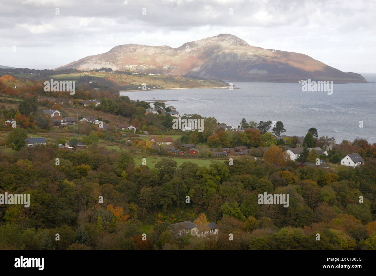 Holy Island viewed from Glenashdale on the Isle of Arran. Stock Photo