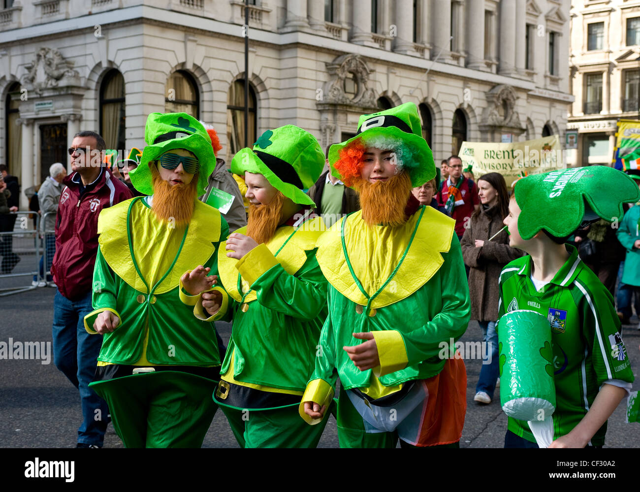 Four young boys in fancy dress participating in the St Patricks Day Parade 2010. Stock Photo