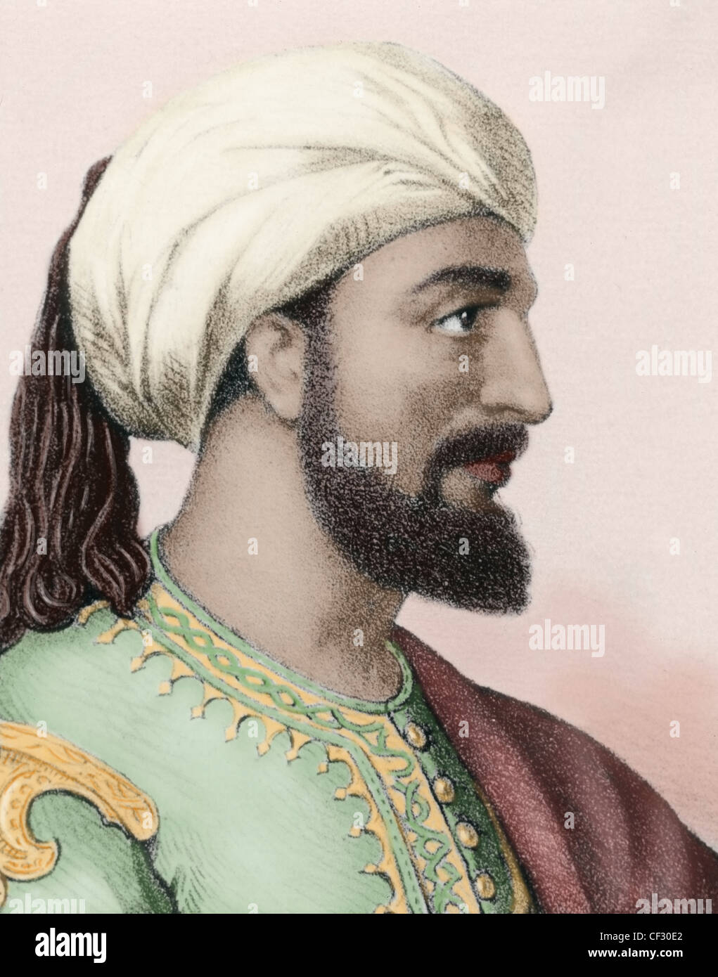 Abd-ar-Rahman III (889- 961). Emir and Caliph of Al-Andalus. Portrait. Colored engraving. 19th century. Stock Photo
