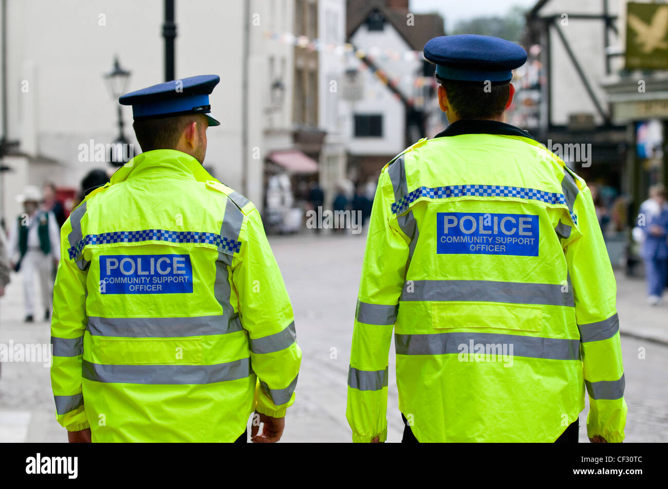 Two male Police Community Support Officers on duty. Stock Photo
