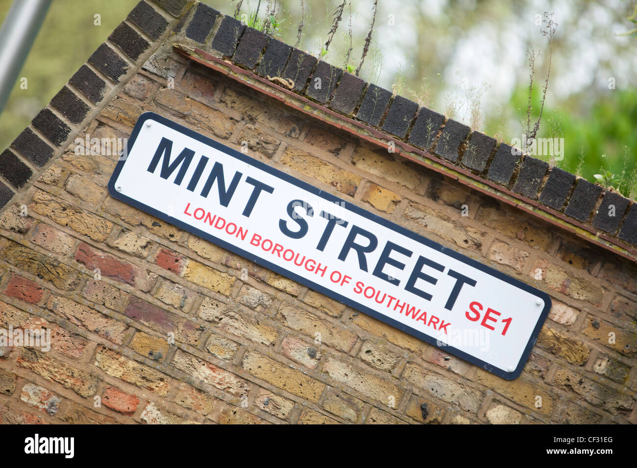 A view of a road sign for Mint Street in the London Borough of ...