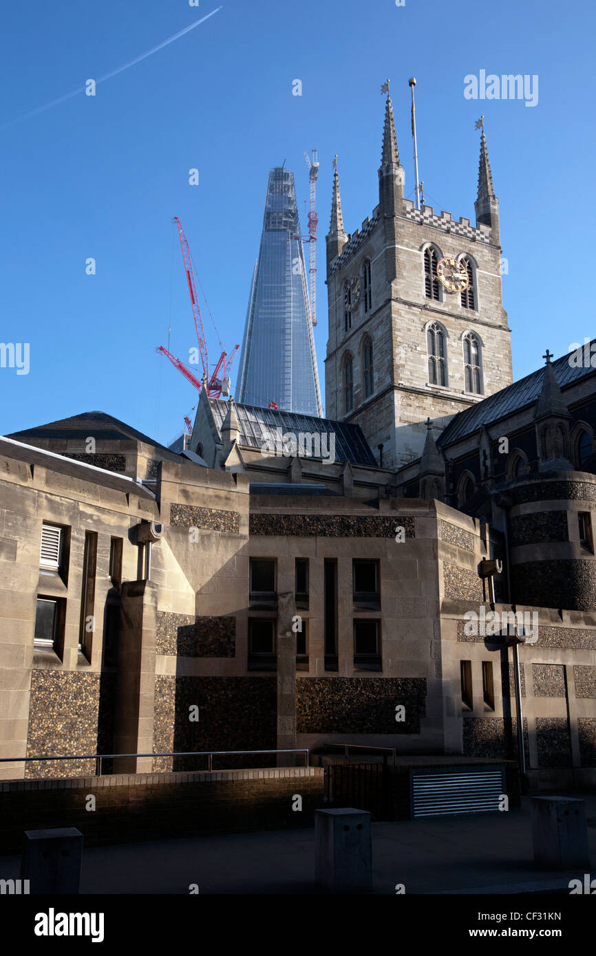 southwark cathedral and  the shard skyscraper Stock Photo
