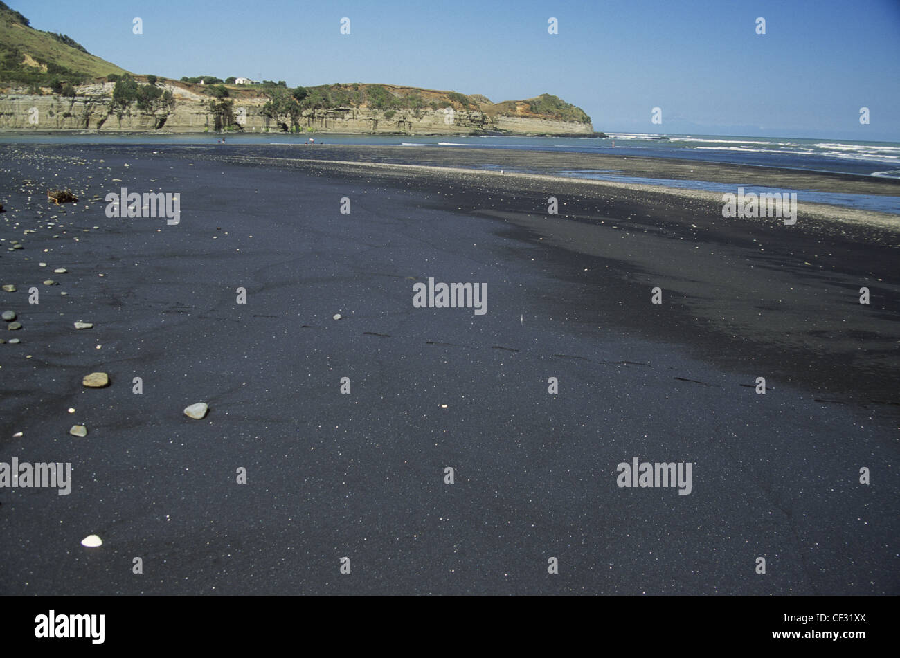 New Zealand Mokau Black Beach  Stock Photo
