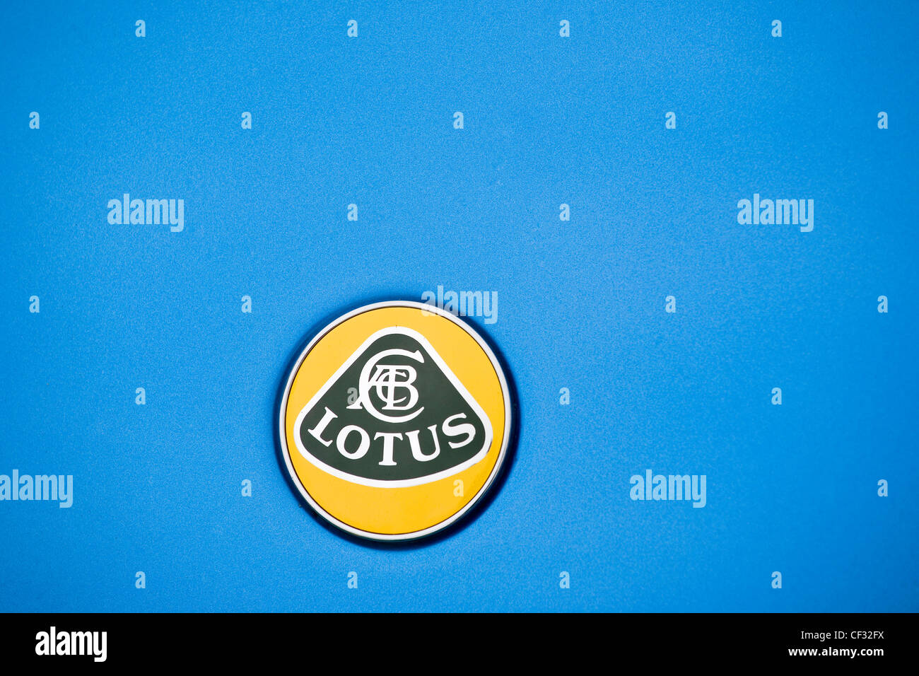 A Lotus car badge, a presitigious brand in the world of sports cars. Stock Photo