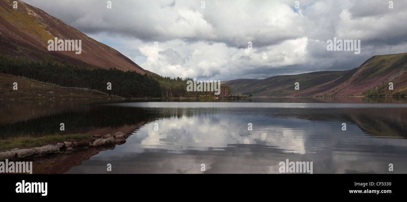 Panoramic view of Loch Muick in the Cairngorms National Park. Stock Photo