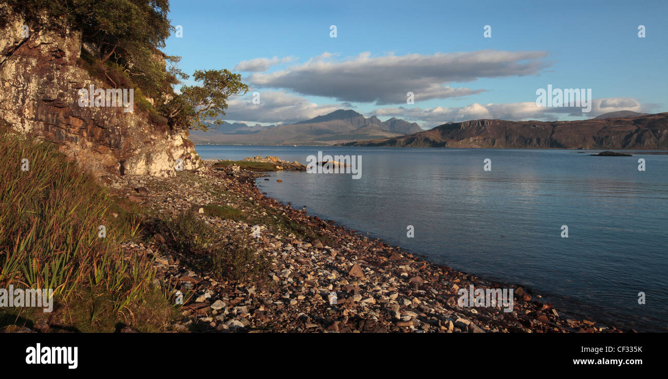 View from the shore of Loch Eishort towards the Cuillins on the Isle of Skye. Stock Photo