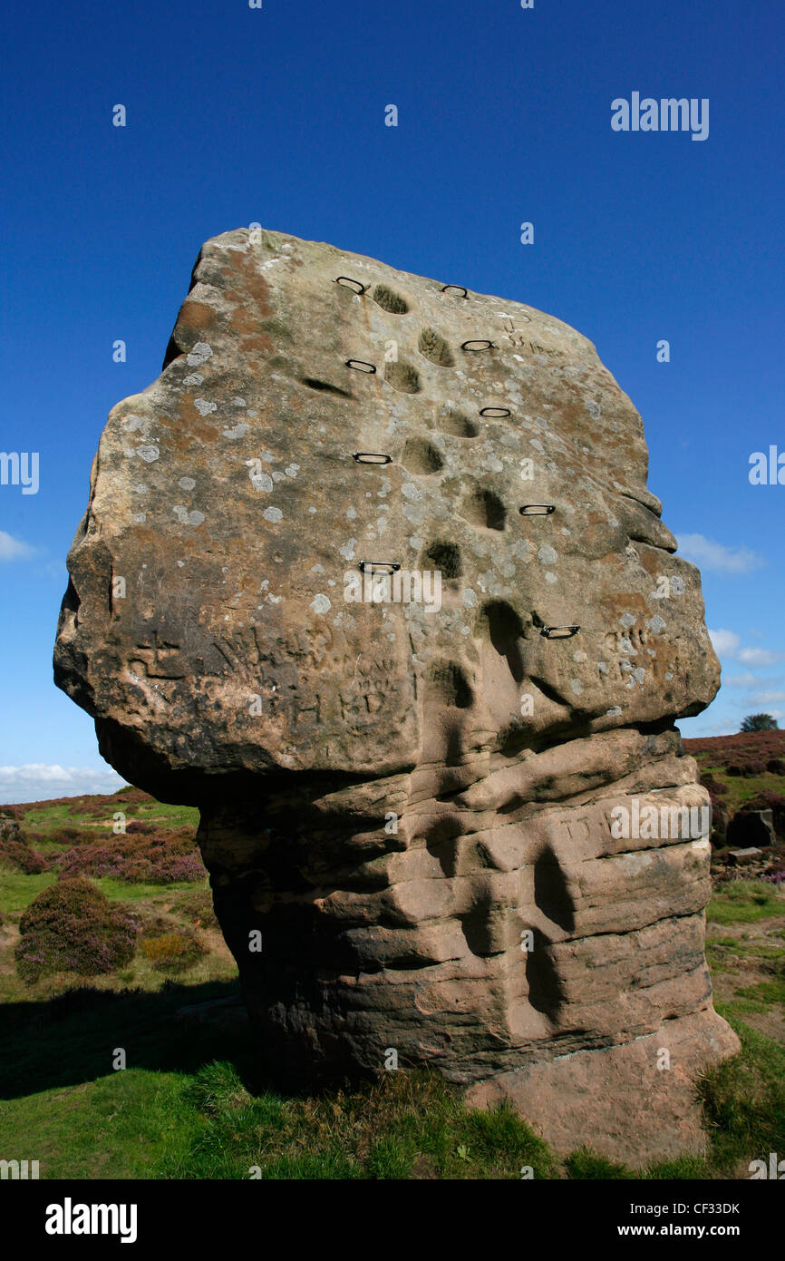The Cork Stone on Stanton Moor in the Peak District National Park. Stock Photo