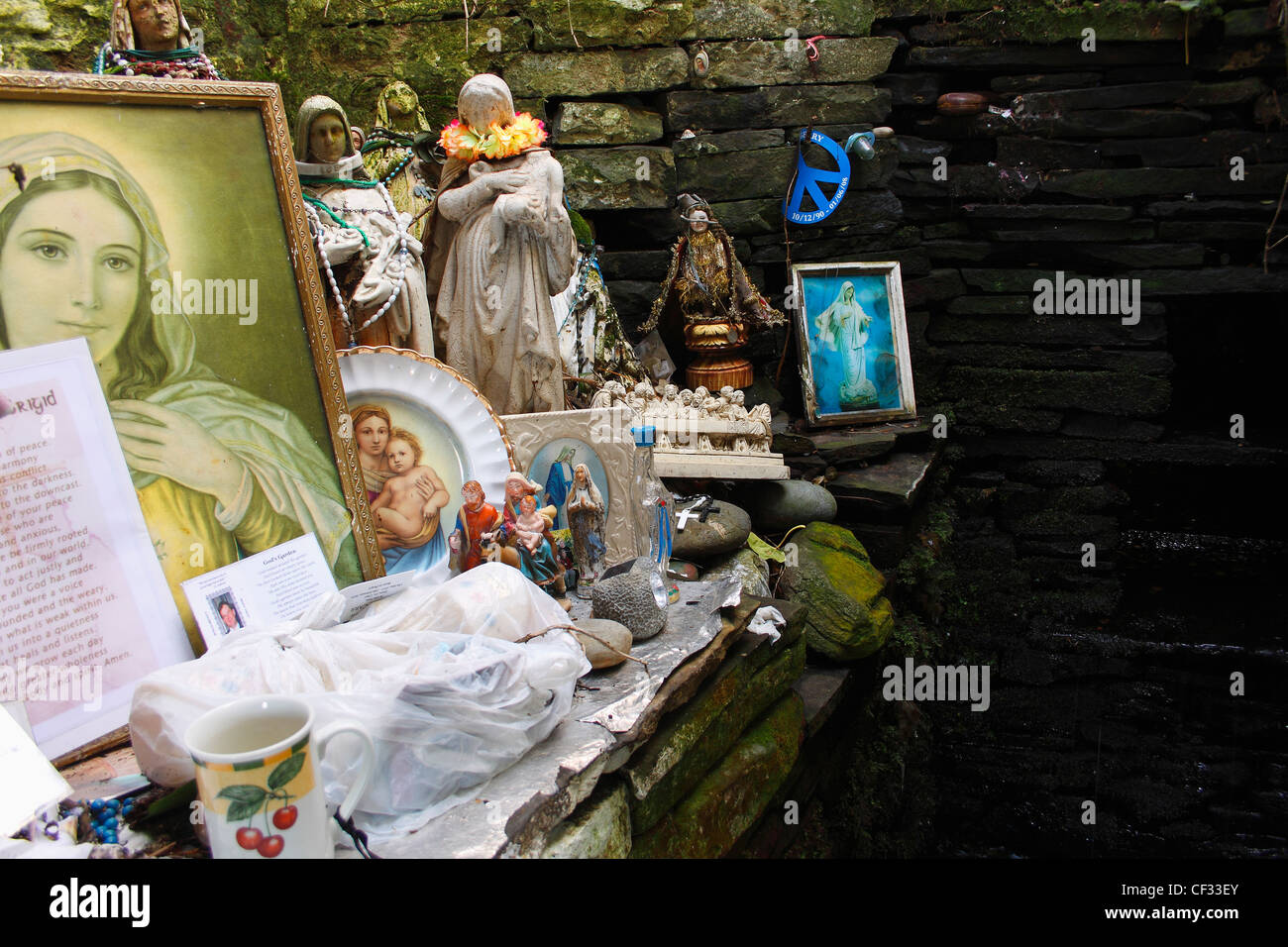 Holy Statues And Pictures At St. Brigid's Well; Liscannor County Clare