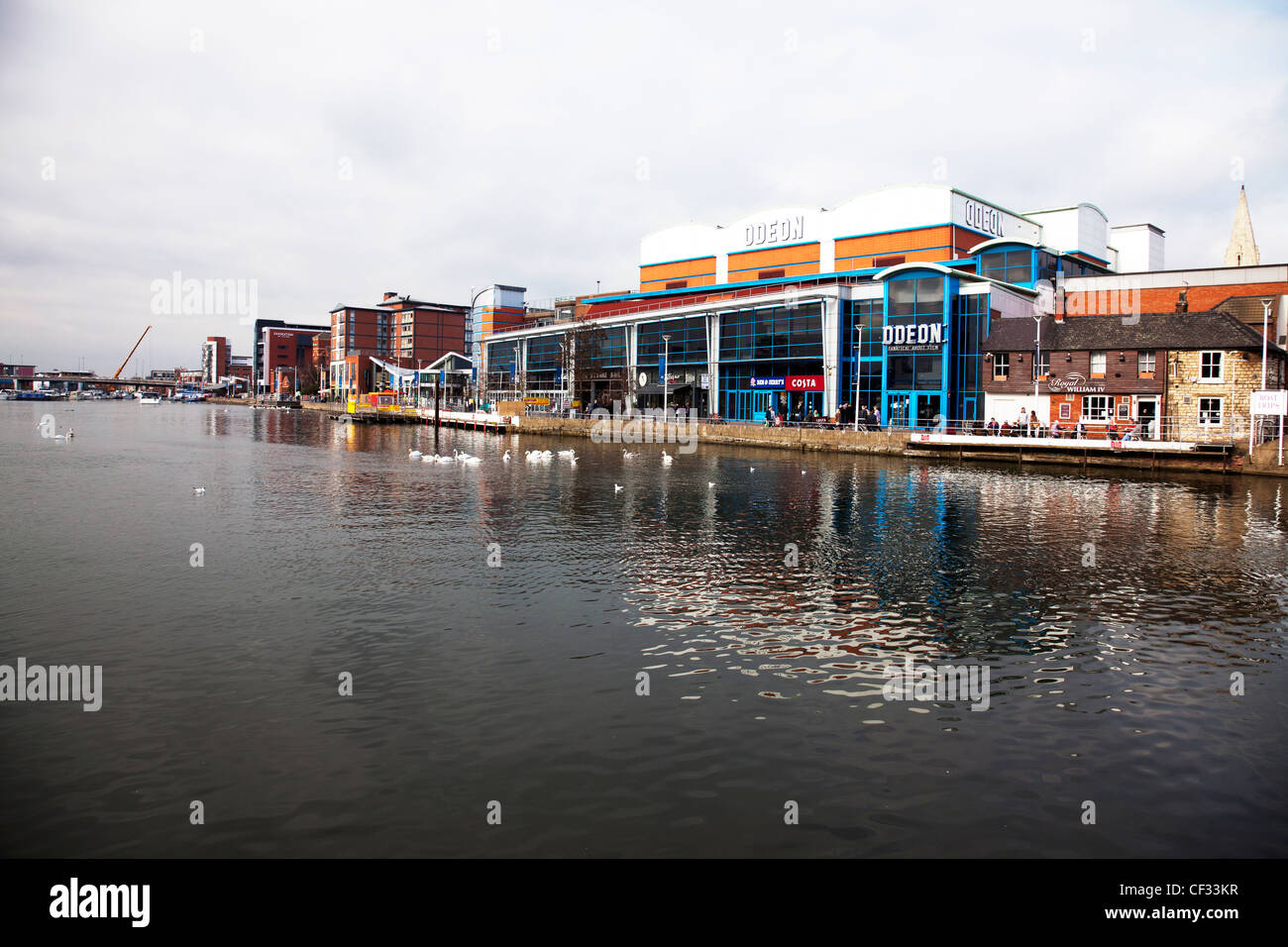 The Brayford Pool is a natural lake formed from a widening of the River Witham in the centre of City of Lincoln Stock Photo