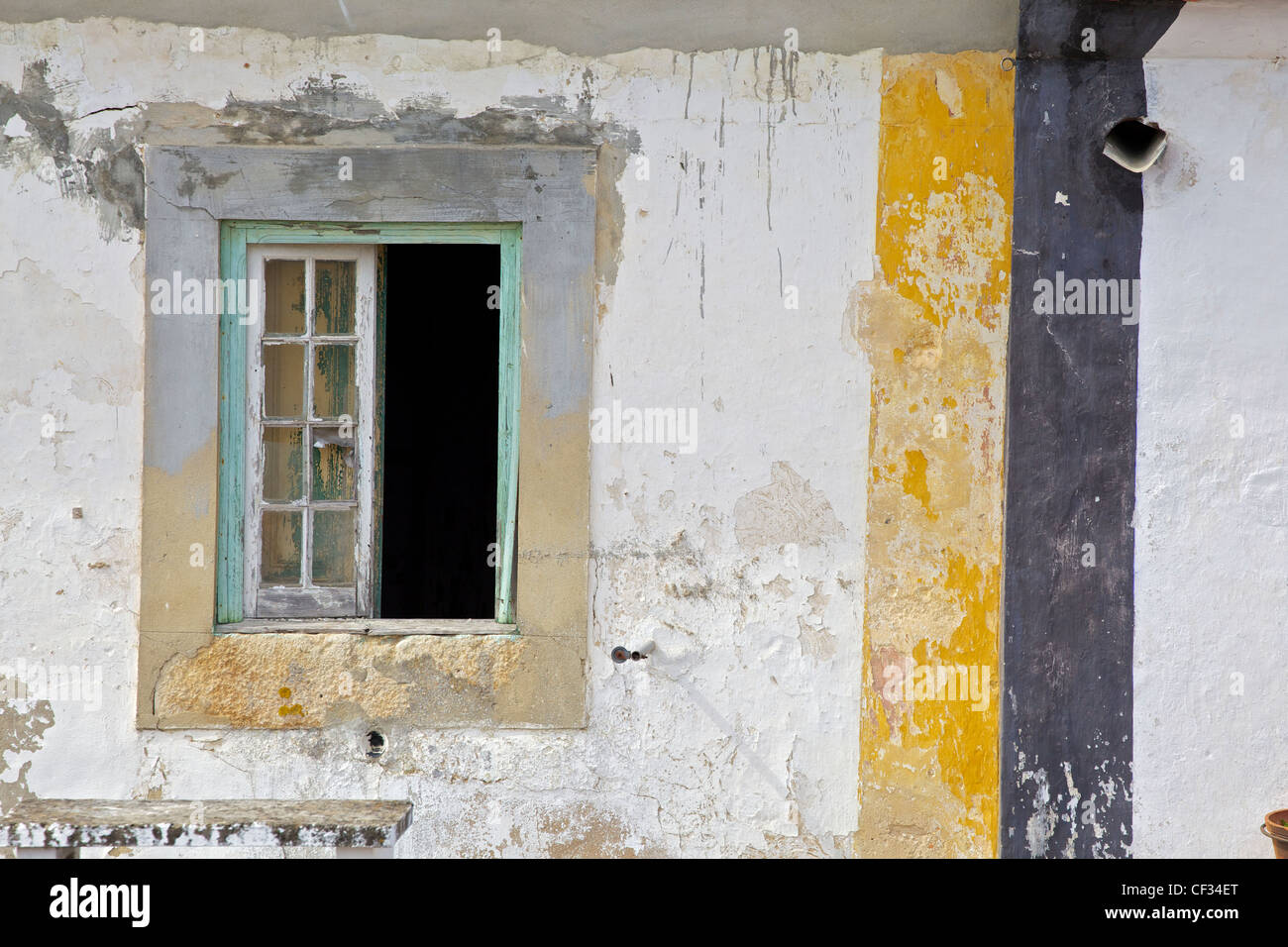 Opened Window in the Medieval Village of Obidos Stock Photo