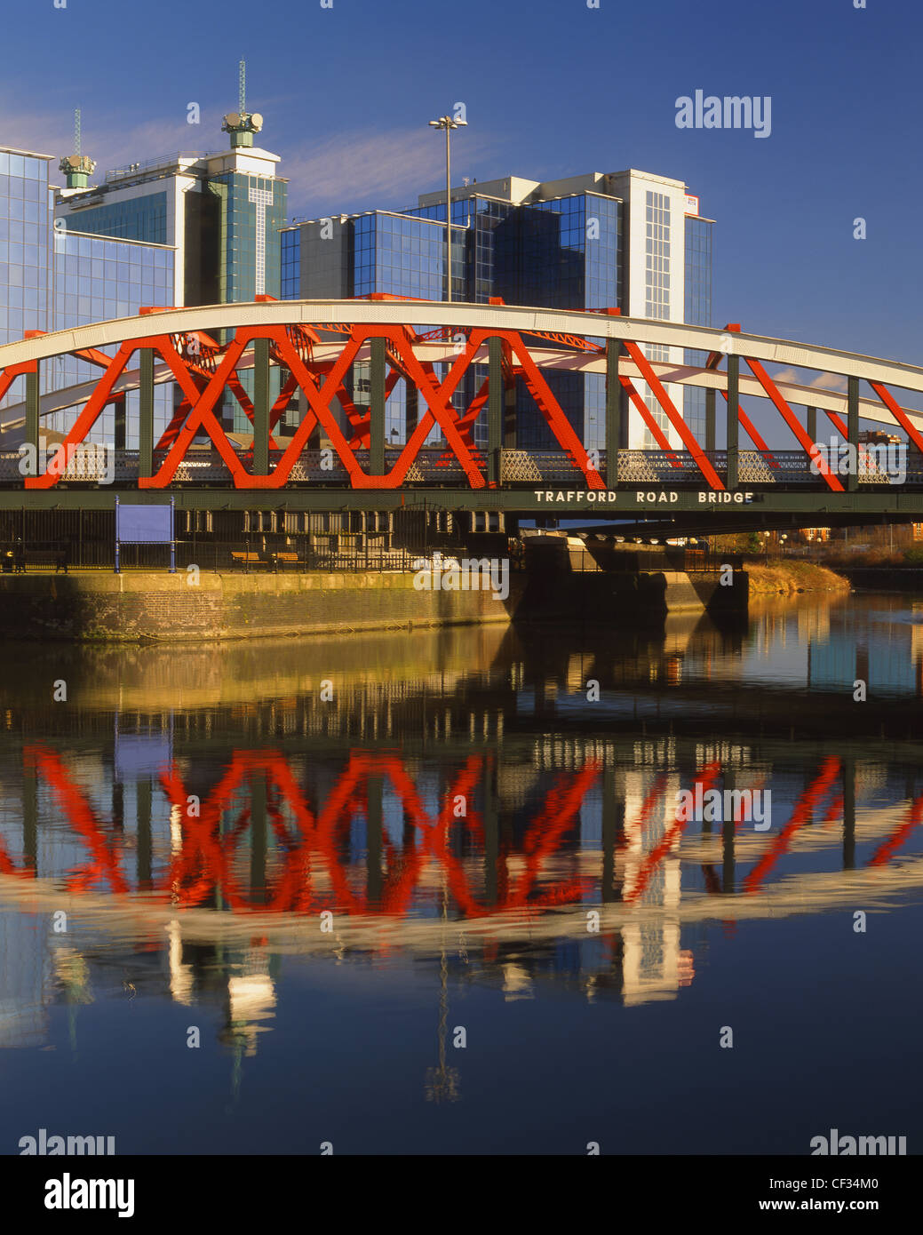 UK,Manchester,Salford Quays,Trafford Road Bridge & Manchester Ship Canal Stock Photo Alamy
