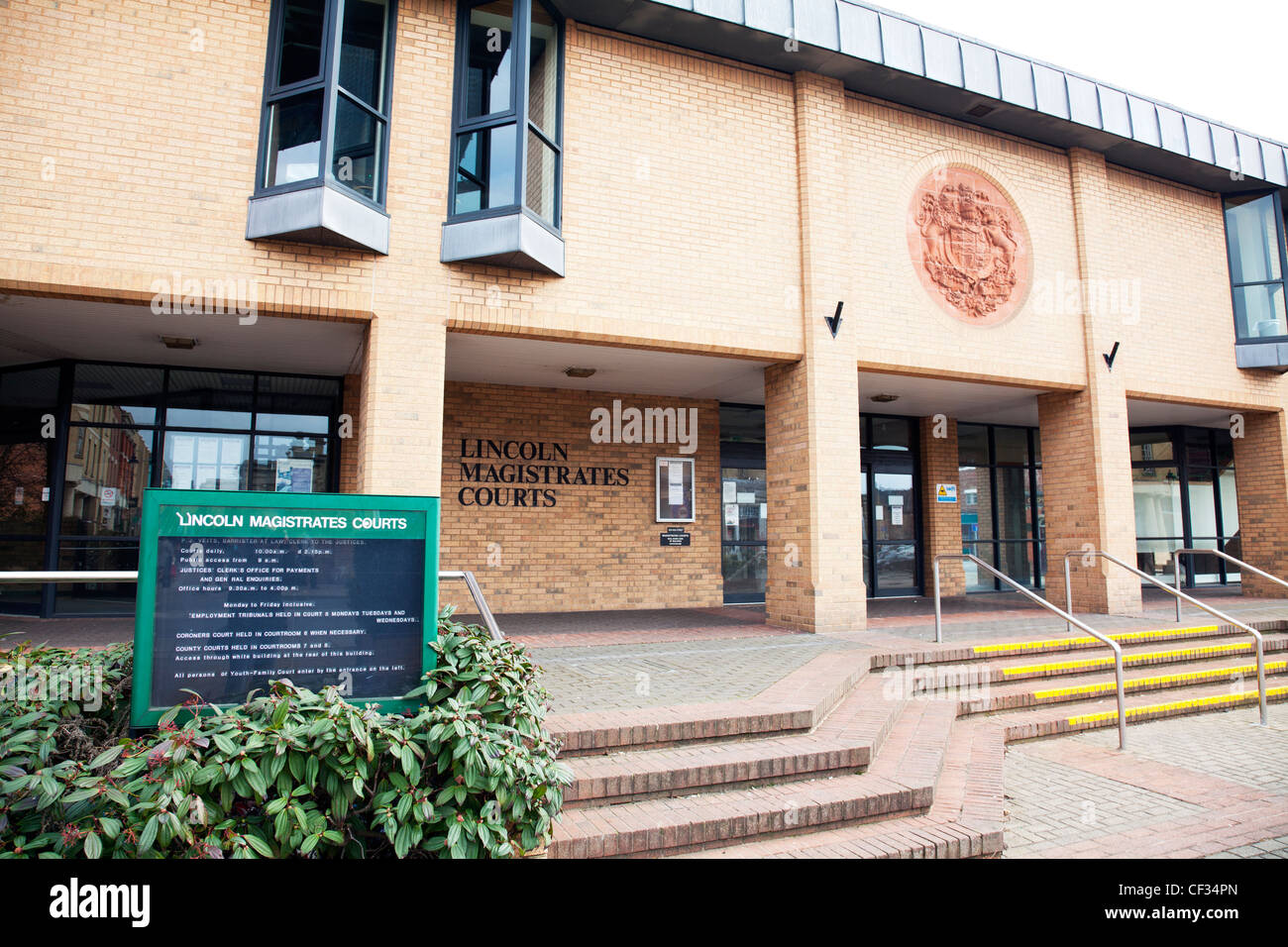 Entrance to Lincoln City Magistrates Courts building front facade on High Street Stock Photo