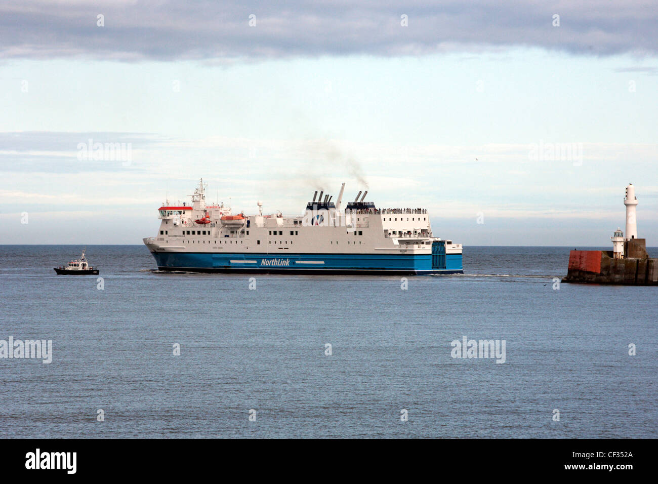 A Northlink ferry leaving Aberdeen harbour on its way to Orkney and Shetland. Stock Photo