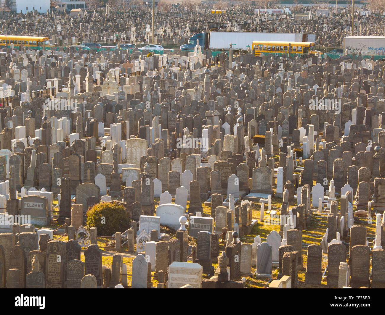 tombstones in Washington Cemetery Brooklyn New York City Stock Photo
