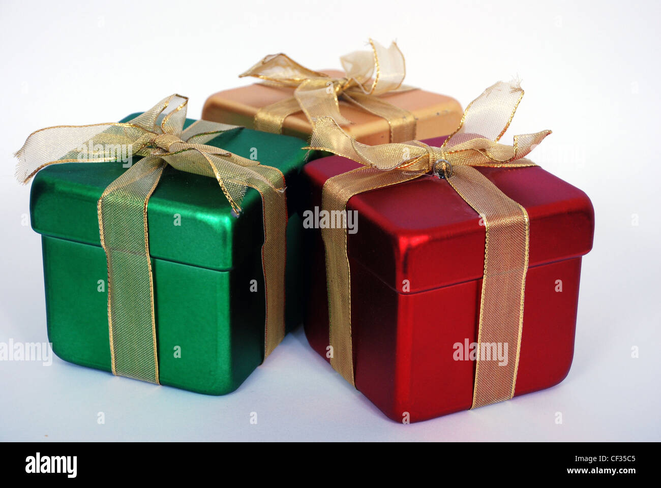 Three plastic gift boxes, picture taken in studio Stock Photo Alamy