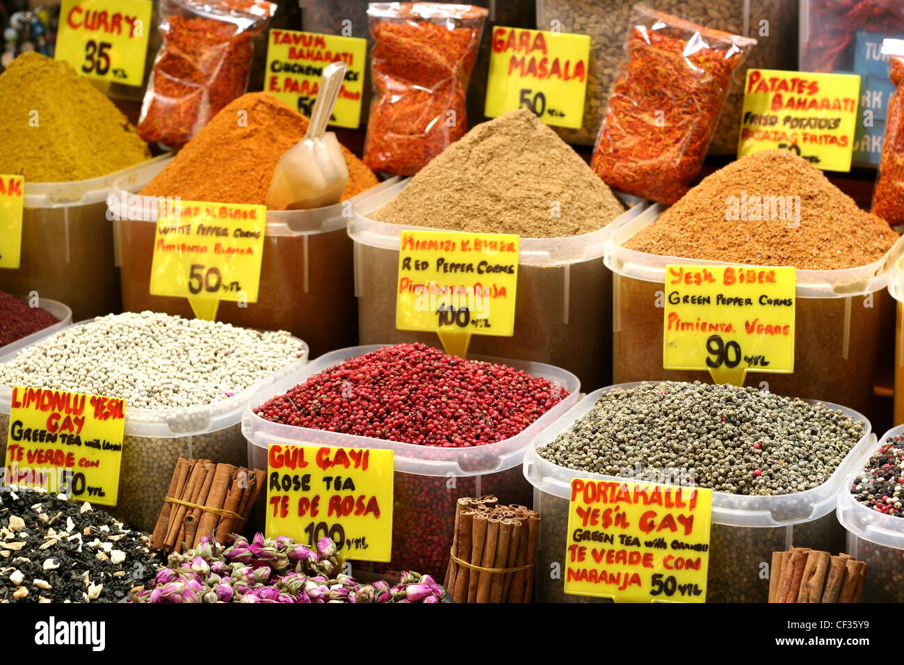 Spice Baskets On Display At An Asian Market Place Stock Photo Alamy
