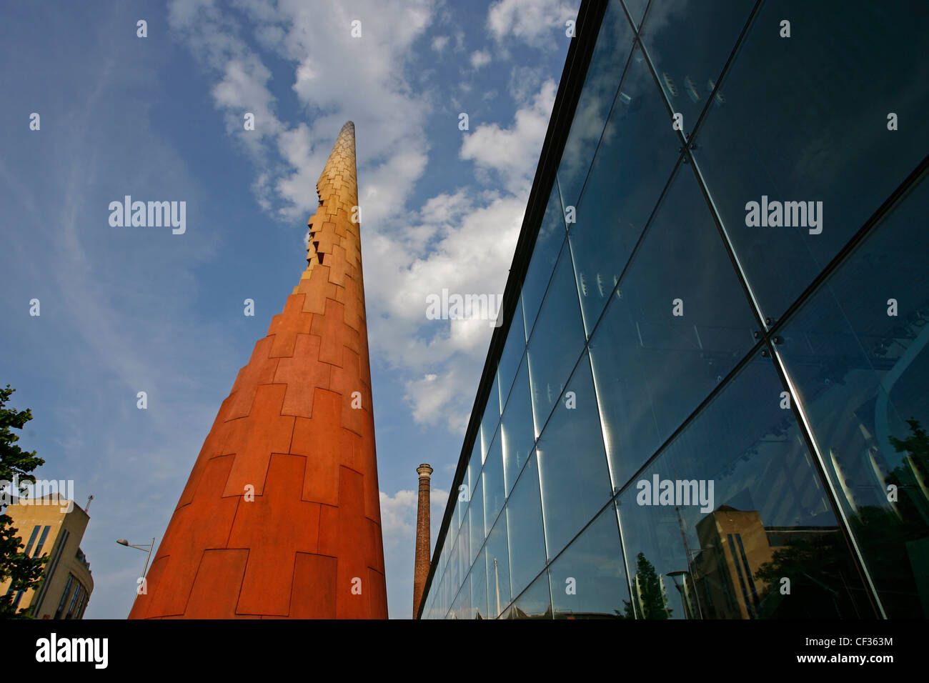 Sculptural coloured spire at Explore-at-Bristol near Millennium Square ...