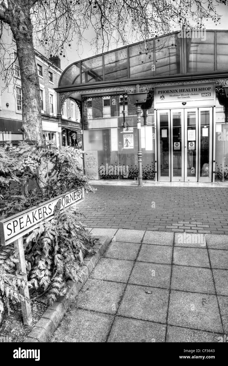 Speakers Corner, Lincoln City High Street, Cornhill in front of NHS