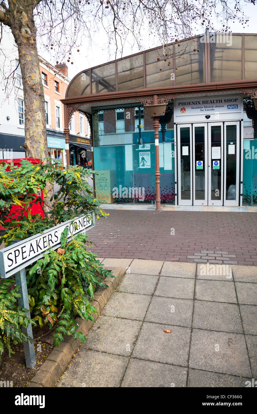 Speakers Corner, Lincoln City High Street, Cornhill in front of NHS