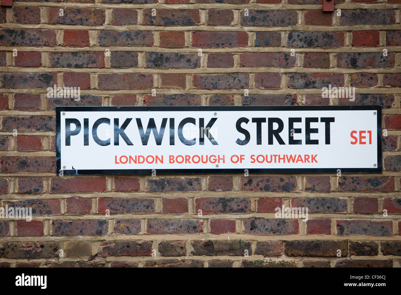 A view of a road sign for Pickwick Street in the London Borough of Southwark Stock Photo