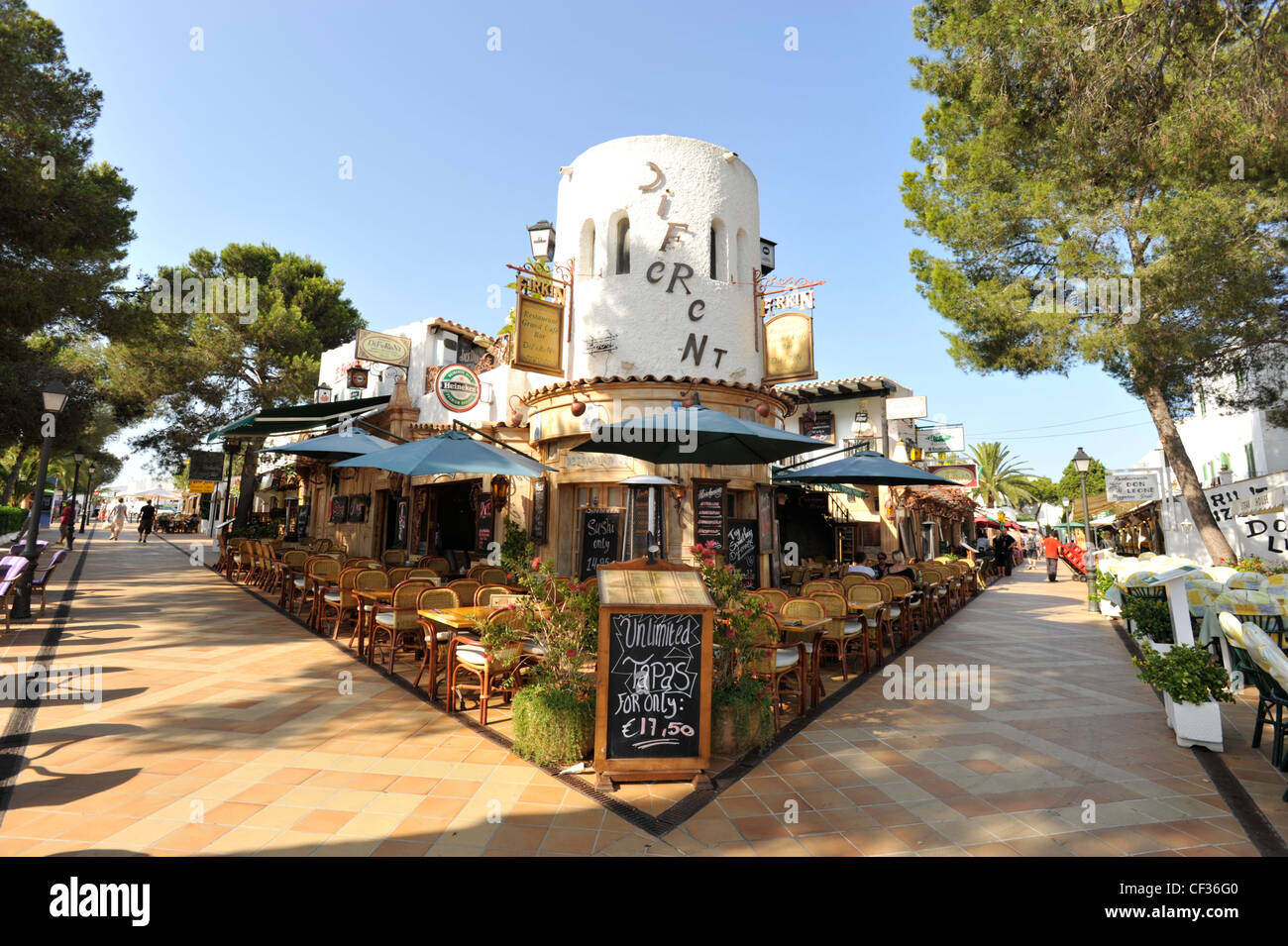 A restaurant in the pedestrian area of Cala D'Or Majorca Balierics Spain Stock Photo