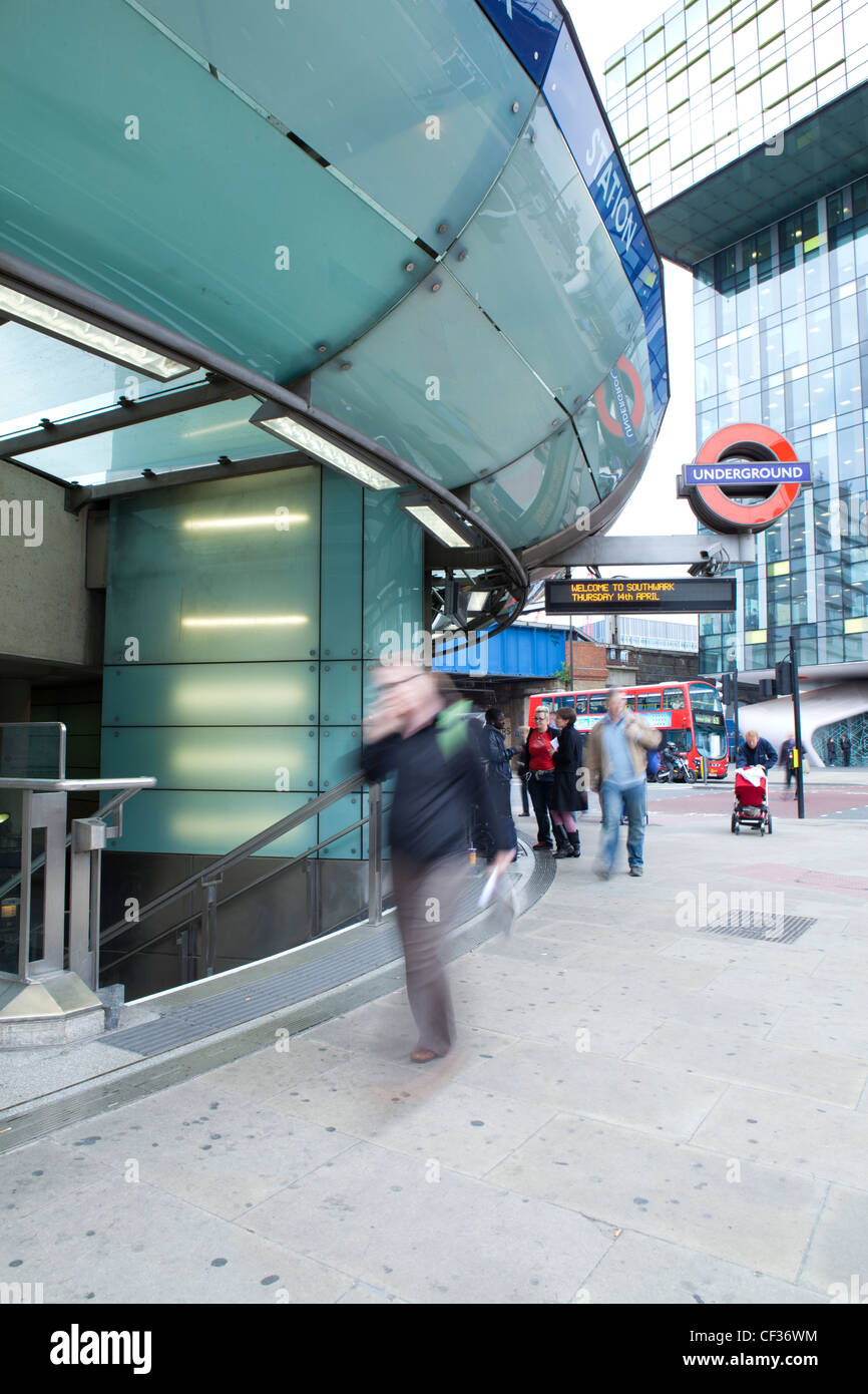 A view of passengers arriving at Southwark Tube station Stock Photo