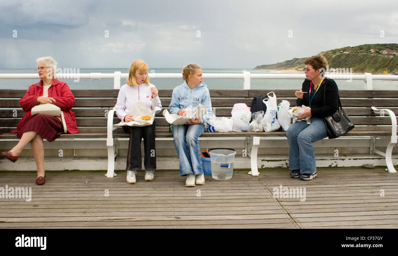 Fish and chip lunch on Cromer pier. Stock Photo