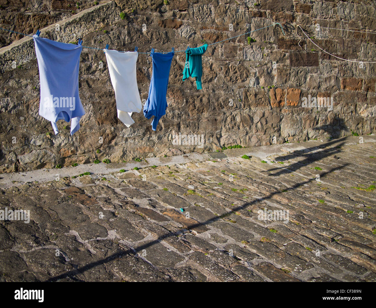 Washing on Line, Cellardyke Harbour, Fife Stock Photo