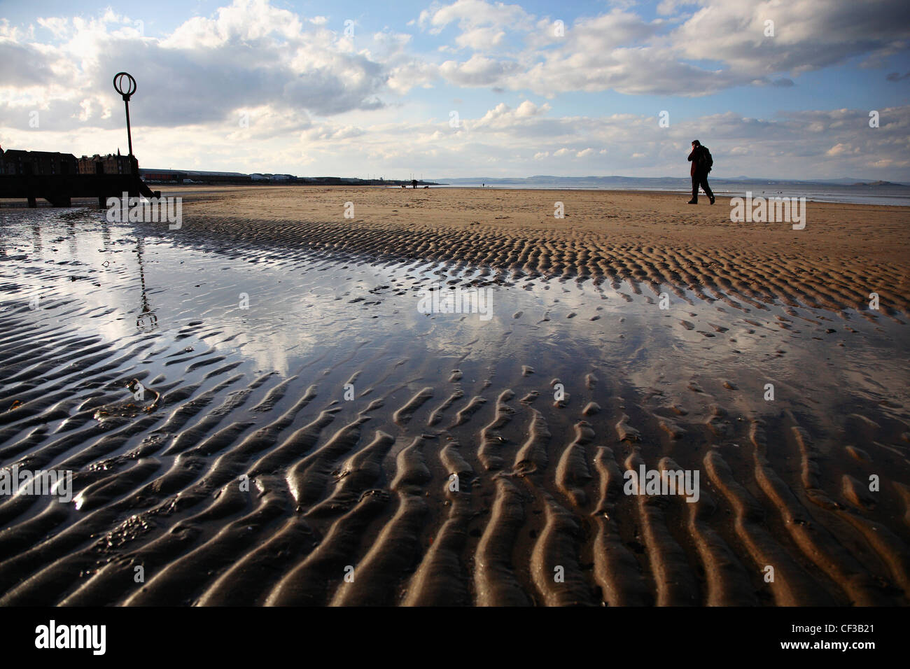 A man walking on Portobello Beach in Edinburgh Stock Photo Alamy