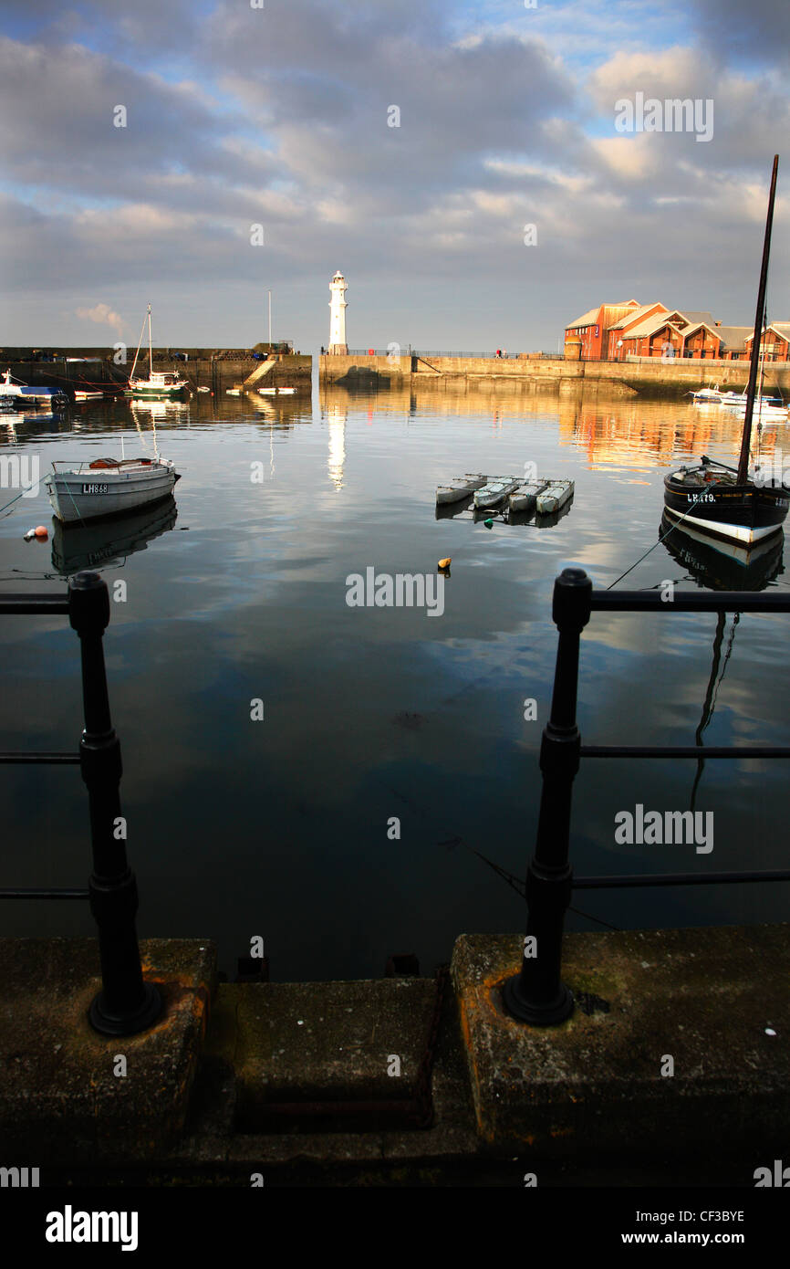 Boats and fishing vessel moored at the Port of Leith in Edinburgh Stock
