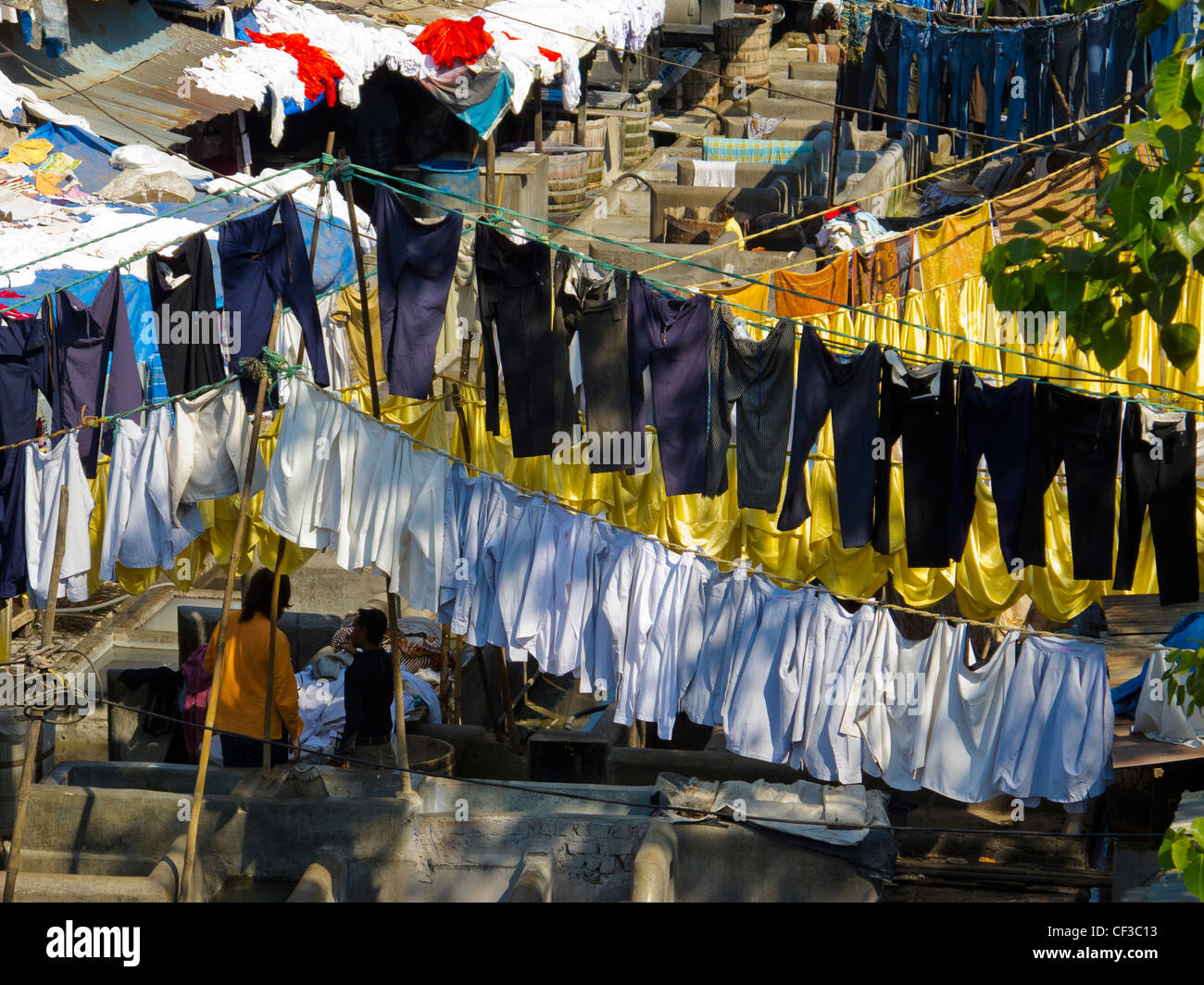 clothes drying at Dhobi Ghat in Mumbai, Maharashtra, India Stock Photo