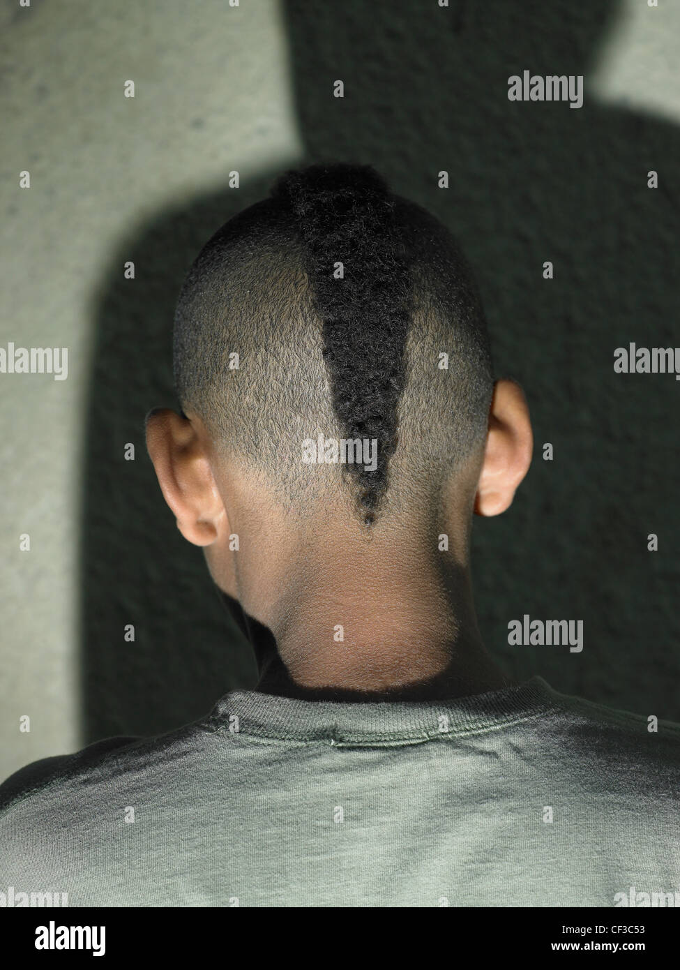 A close up view of the back of a mohican haircut in Brighton. Stock Photo