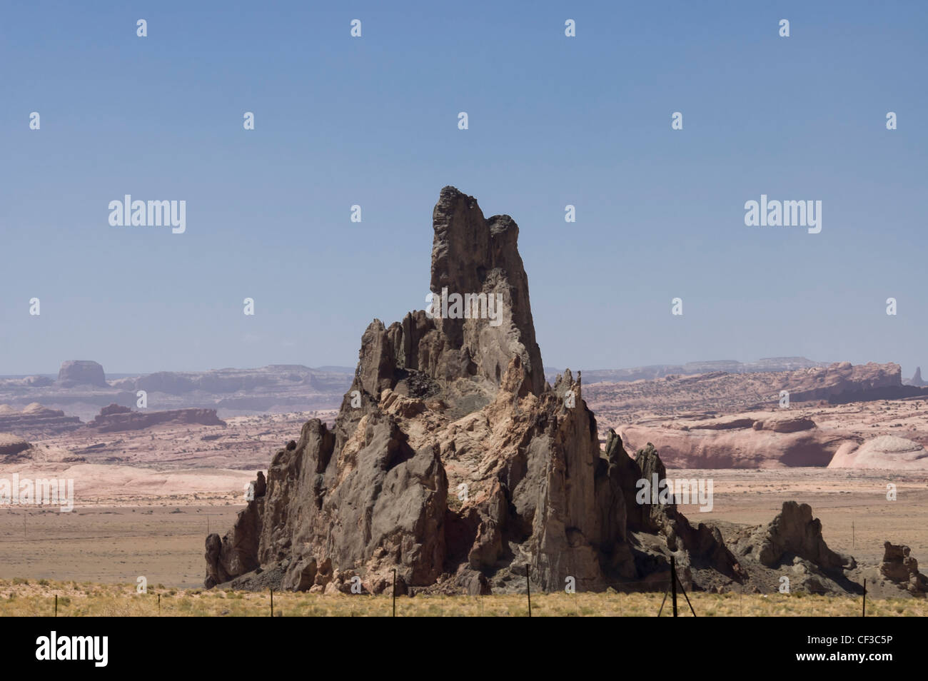 Bird-like volcanic rock formation also known to the Navajo as 'rock with wings', near Shiprock, New Mexico Stock Photo